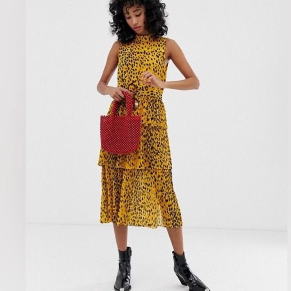 Whistle Yellow Animal Print Tiered Dress size 10